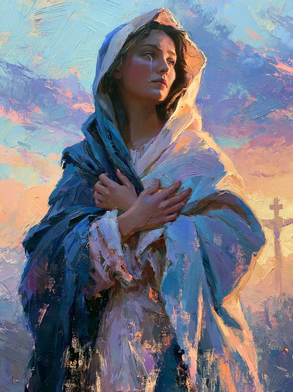 Our Lady of Sorrows in an impressionist atmosphere in Impressionist style, portrait Christian artwork no. 20