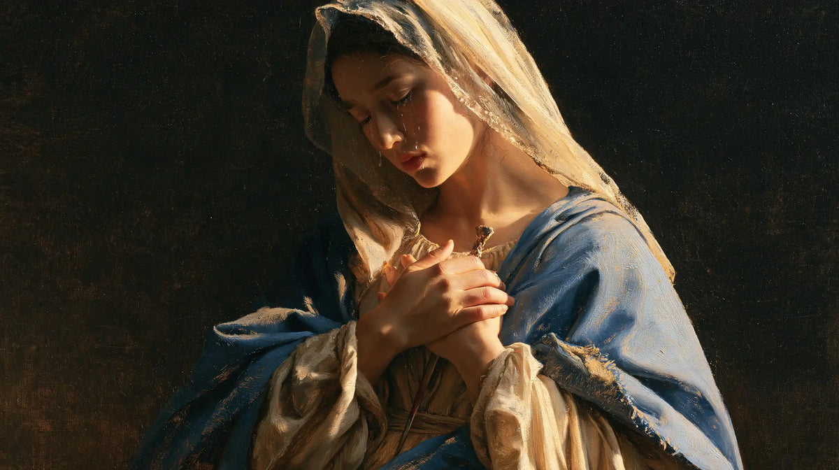 Our Lady of Sorrows — The Clasped Heart in Tender Blue