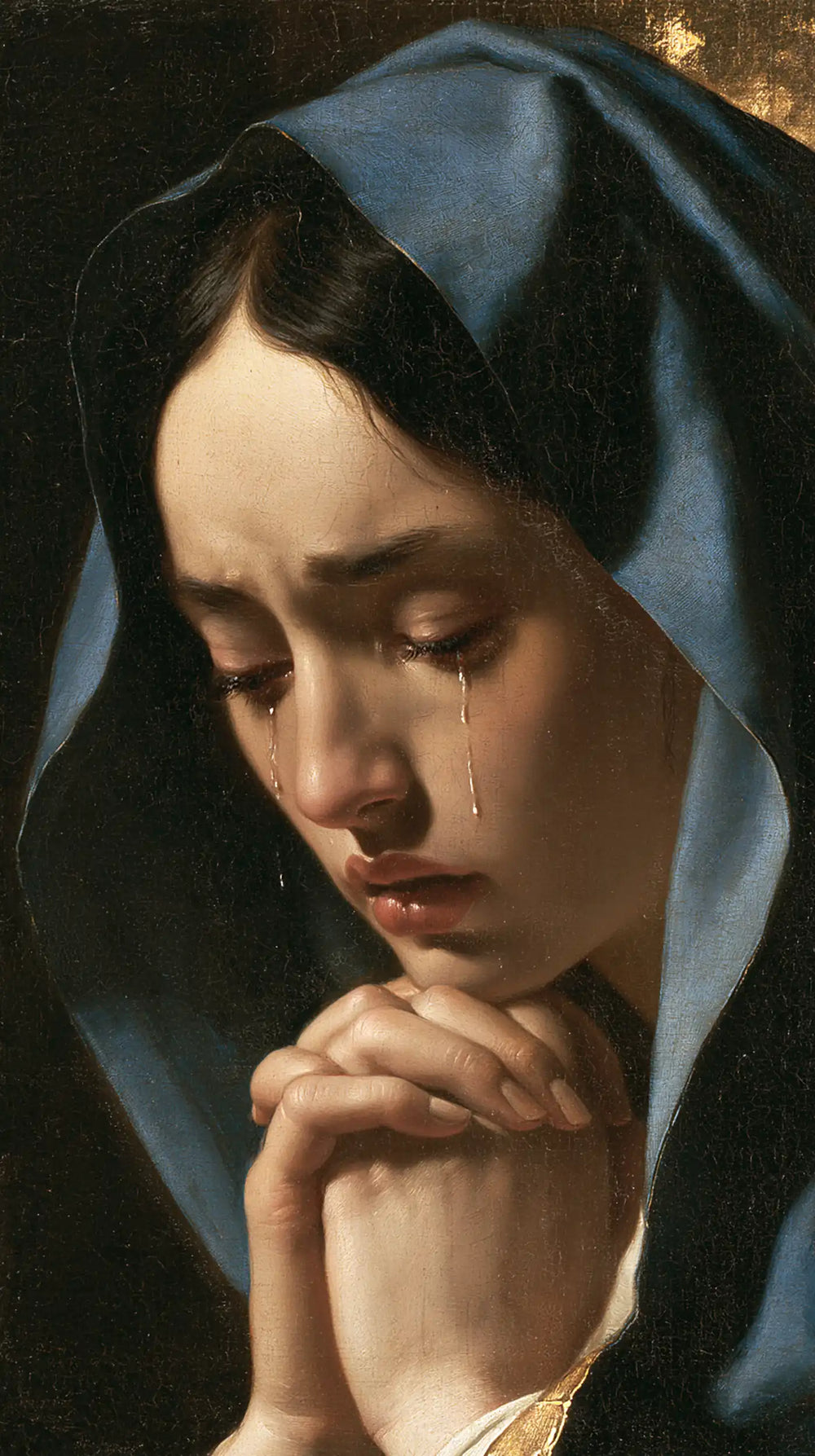 Mary weeping in silence in Mary Weeping in Silence style, portrait Christian artwork no. 4