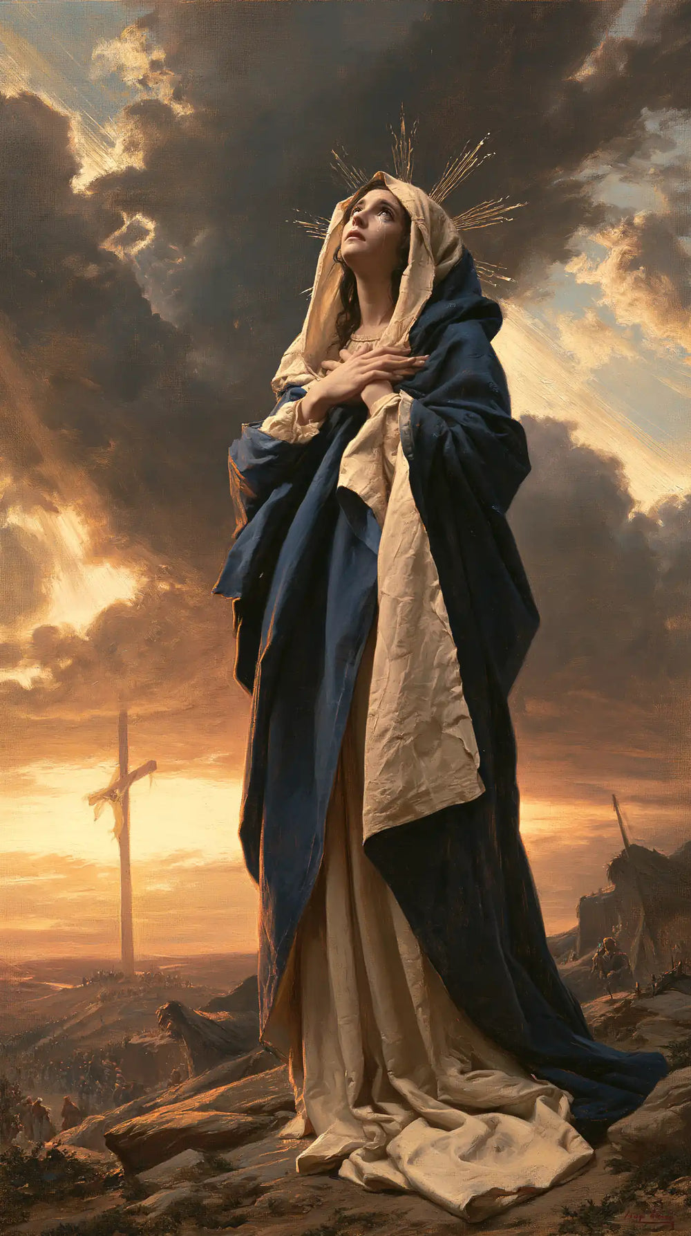 Our Lady of Sorrows in a monumental sacred view in Sacred Monumental View style, portrait Christian artwork no. 8