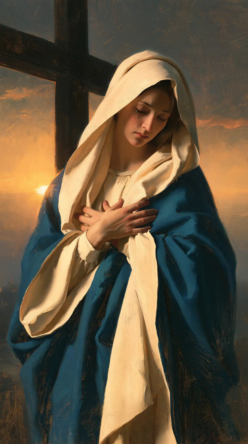 Our Lady of Sorrows between grief and hope in Sorrow and Hope style, portrait Christian artwork no. 2