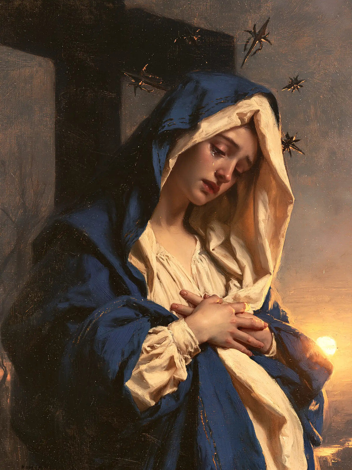 Our Lady of Sorrows between grief and hope in Sorrow and Hope style, portrait Christian artwork no. 13