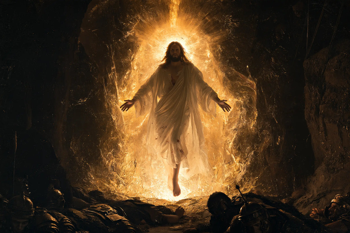 Resurrection of Jesus Christ in Black and Gold style, landscape Christian artwork no. 10