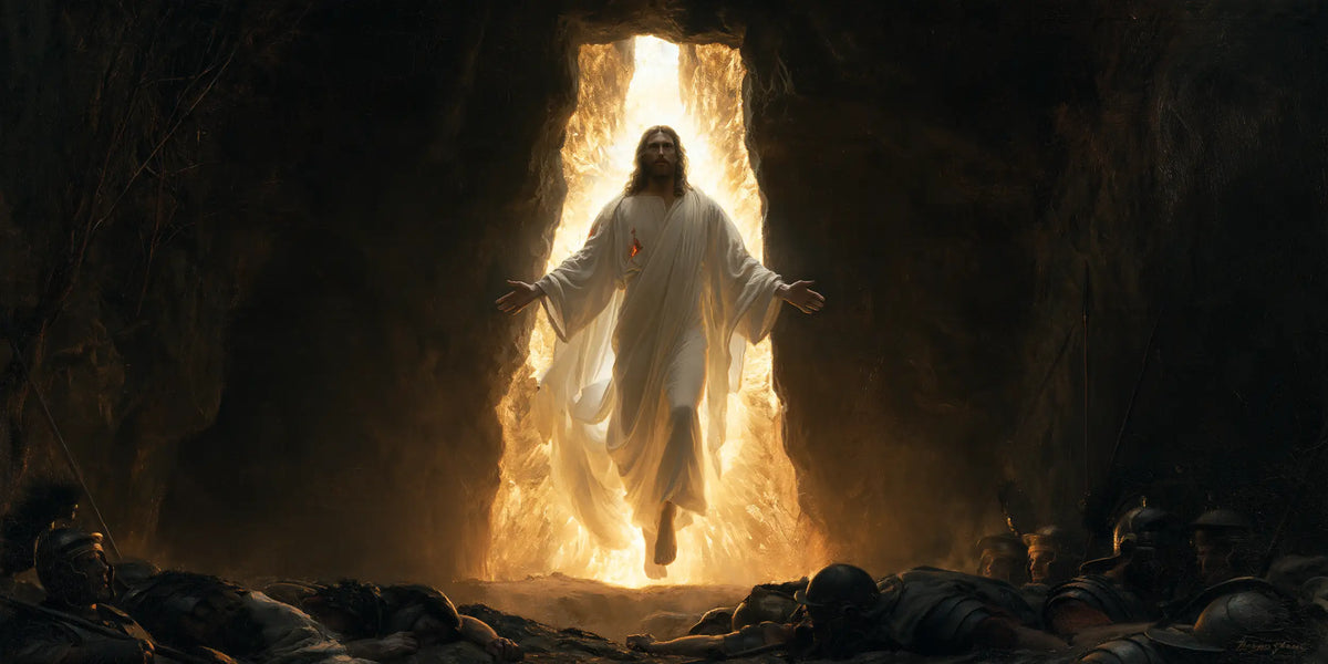 Resurrection of Jesus Christ in Black and Gold style, landscape Christian artwork no. 16