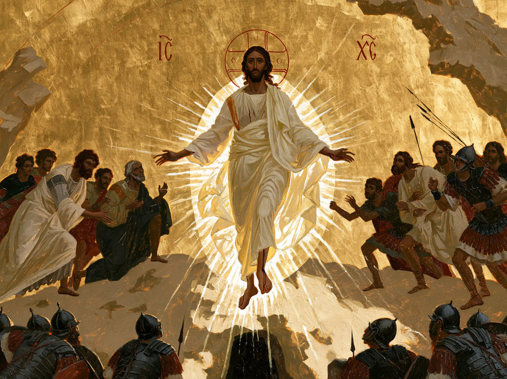 Resurrection of Jesus Christ in Contemporary Byzantine style, landscape Christian artwork no. 8