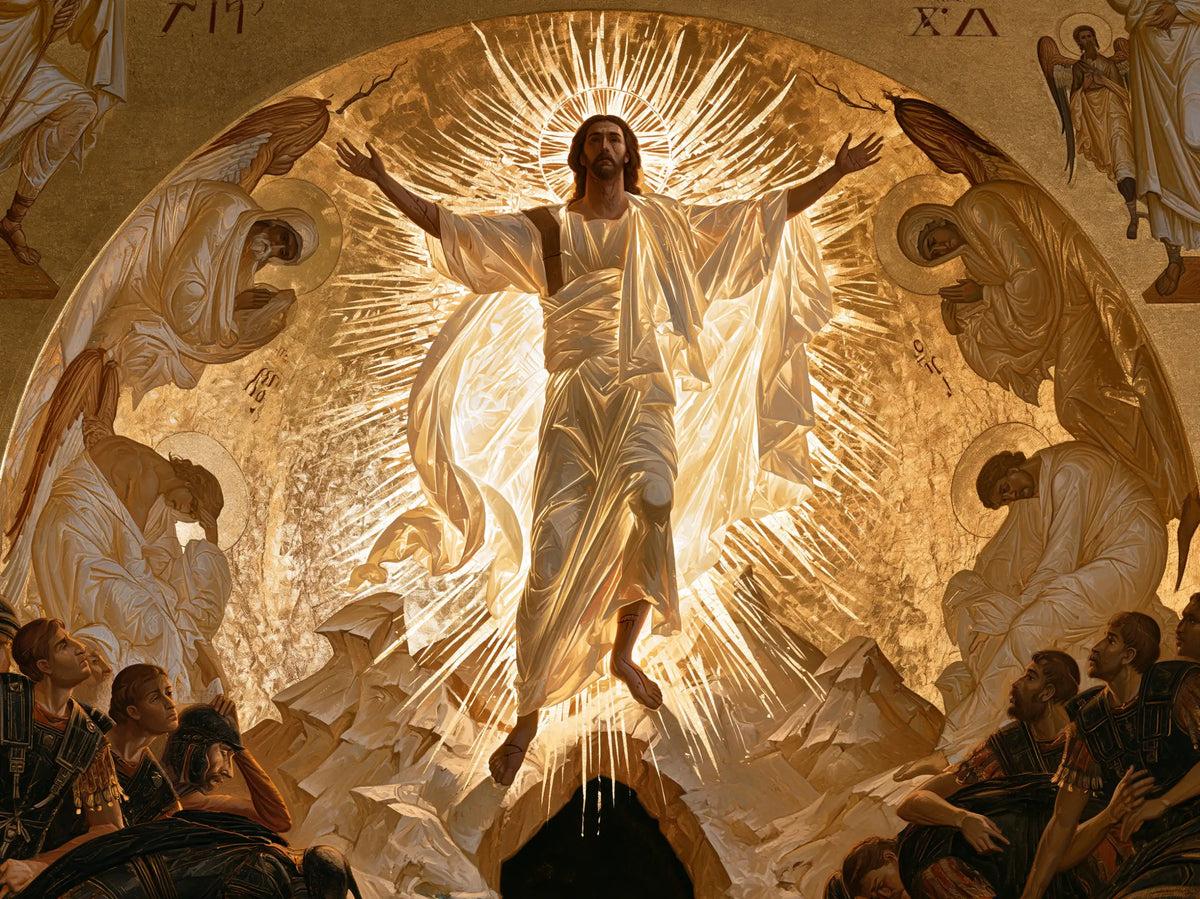 Resurrection of Jesus Christ in Contemporary Byzantine style, landscape Christian artwork no. 9
