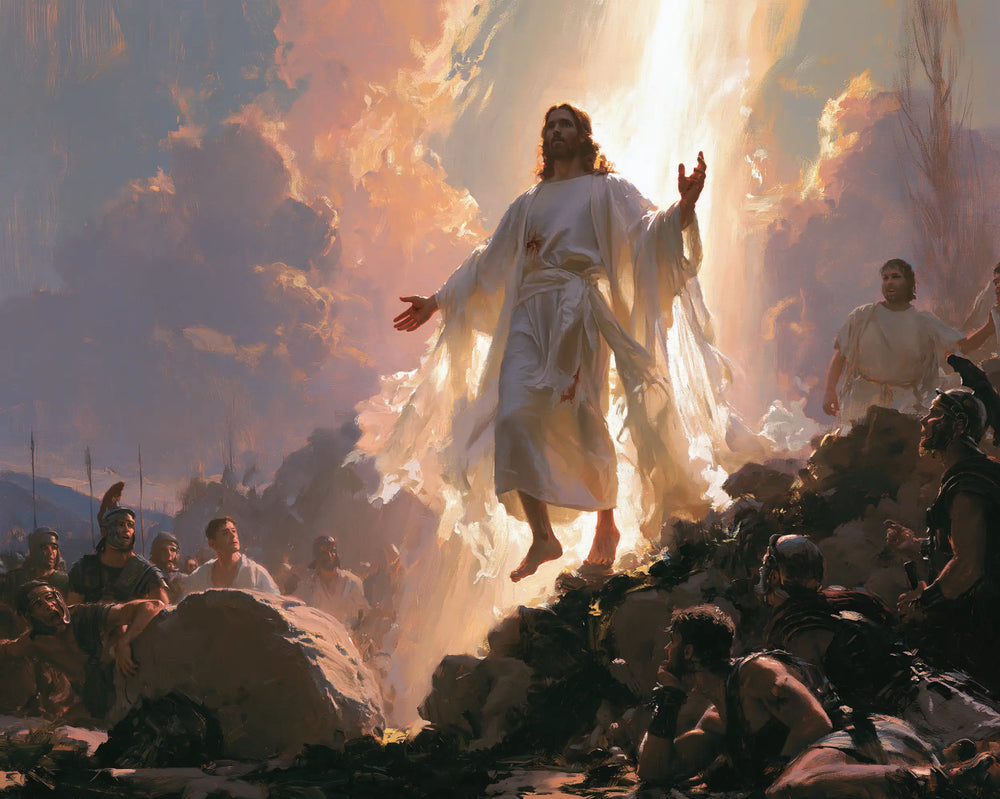Resurrection of Jesus Christ in Divine Light style, landscape Christian artwork no. 5