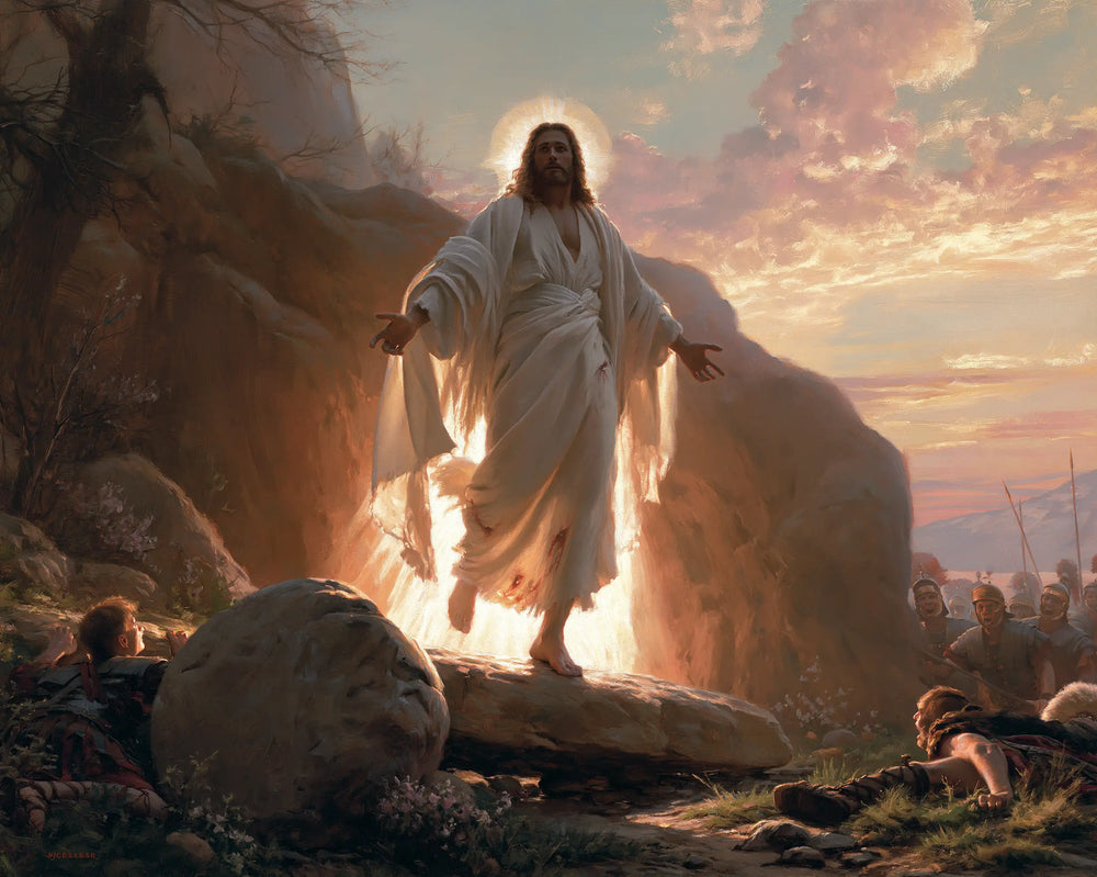 Resurrection of Jesus Christ in Divine Light style, landscape Christian artwork no. 8