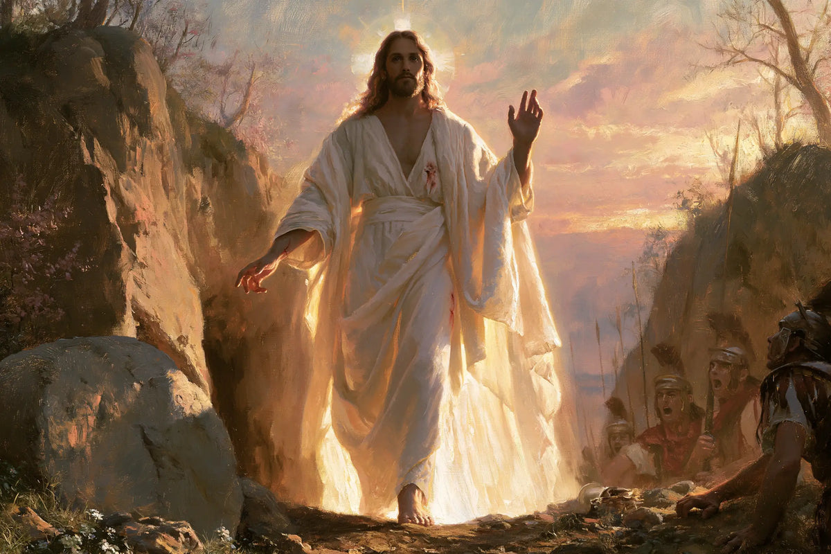 Resurrection of Jesus Christ in Divine Light style, landscape Christian artwork no. 13