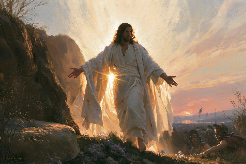 Resurrection of Jesus Christ in Divine Light style, landscape Christian artwork no. 14