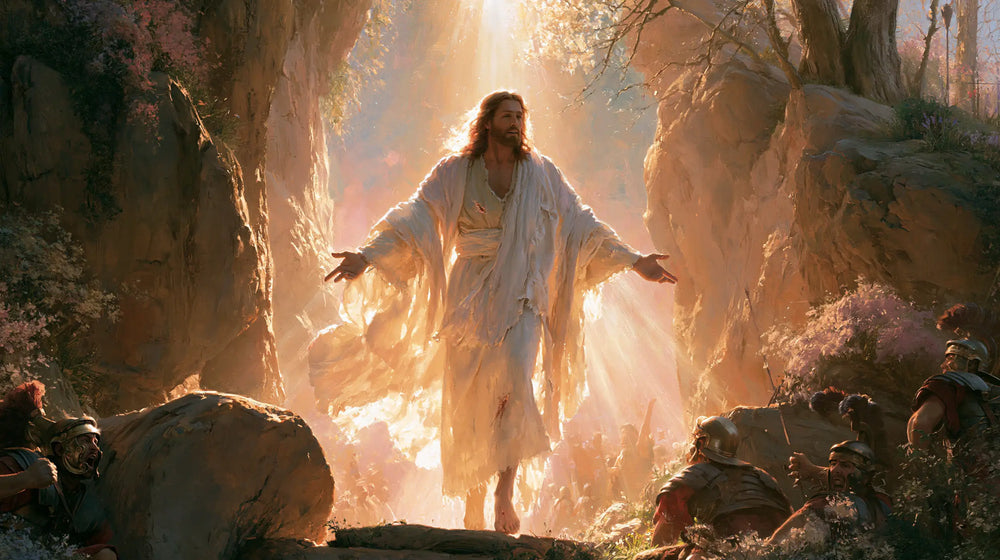 Resurrection of Jesus Christ in Divine Light style, landscape Christian artwork no. 18