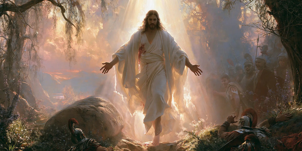 Resurrection of Jesus Christ in Divine Light style, landscape Christian artwork no. 21