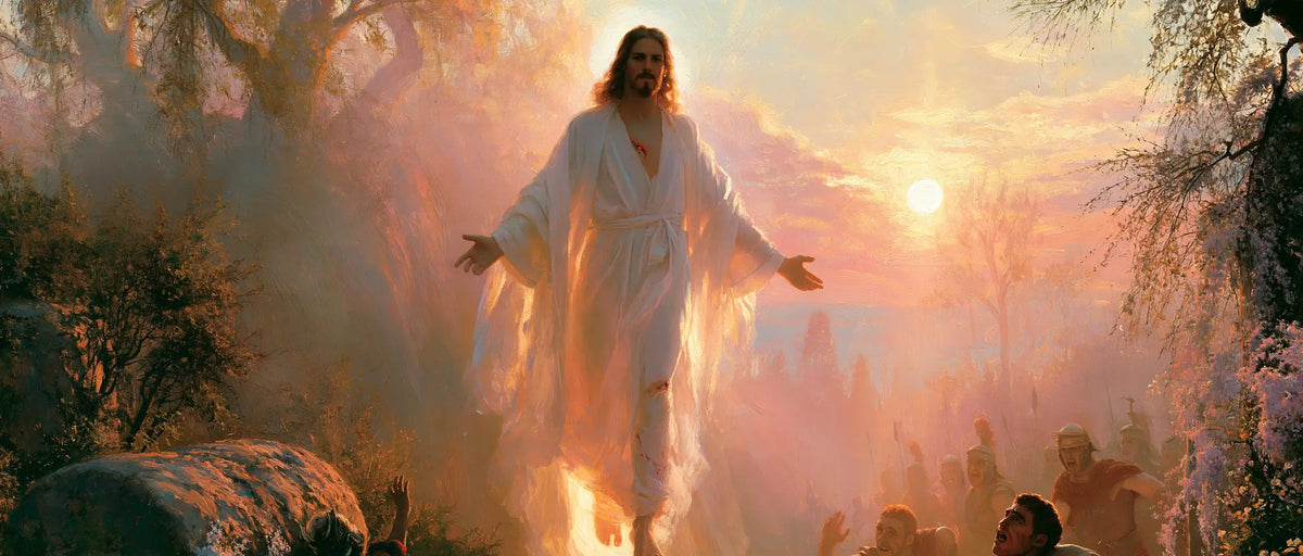Resurrection of Jesus Christ in Divine Light style, landscape Christian artwork no. 26