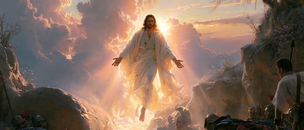 Resurrection of Jesus Christ in Divine Light style, landscape Christian artwork no. 27