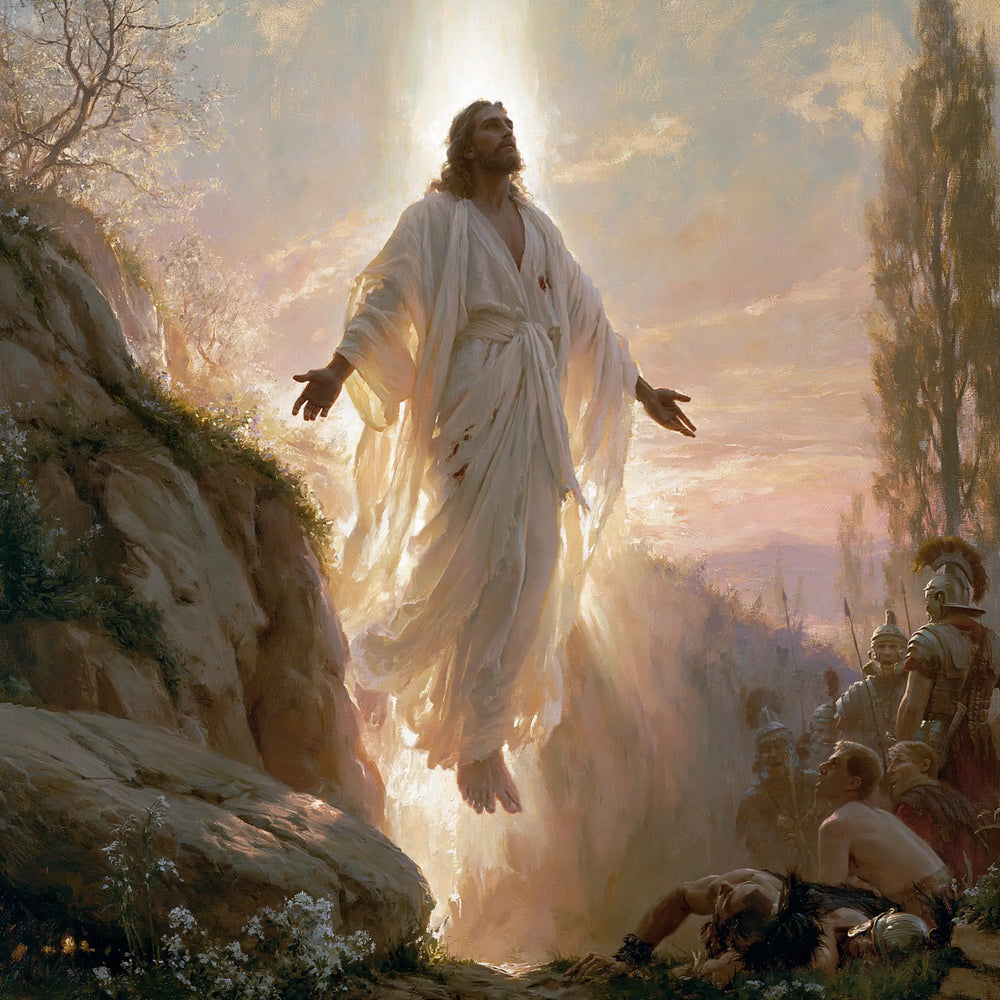 Resurrection of Jesus Christ in Divine Light style, square Christian artwork no. 1