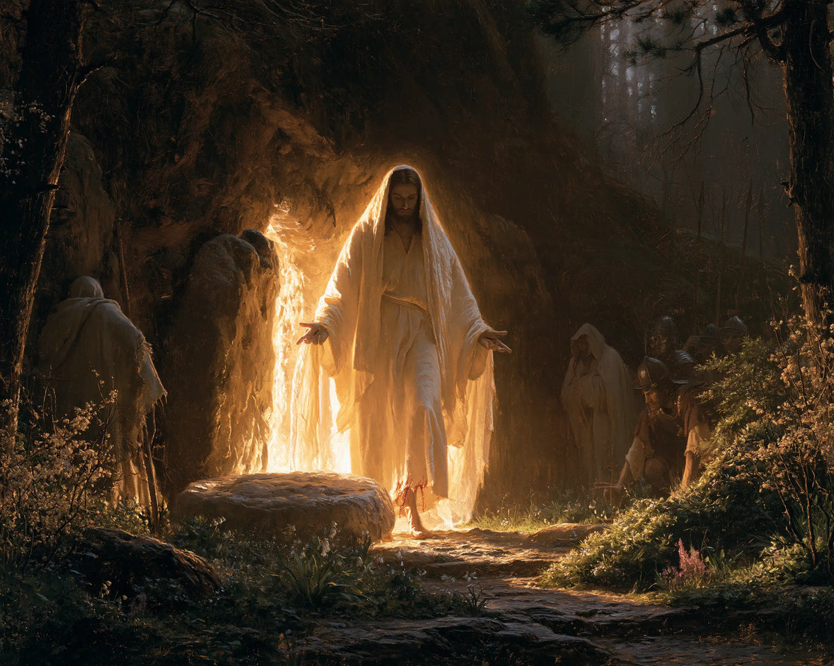 Resurrection of Jesus Christ in Explosion of Movement style, landscape Christian artwork no. 5