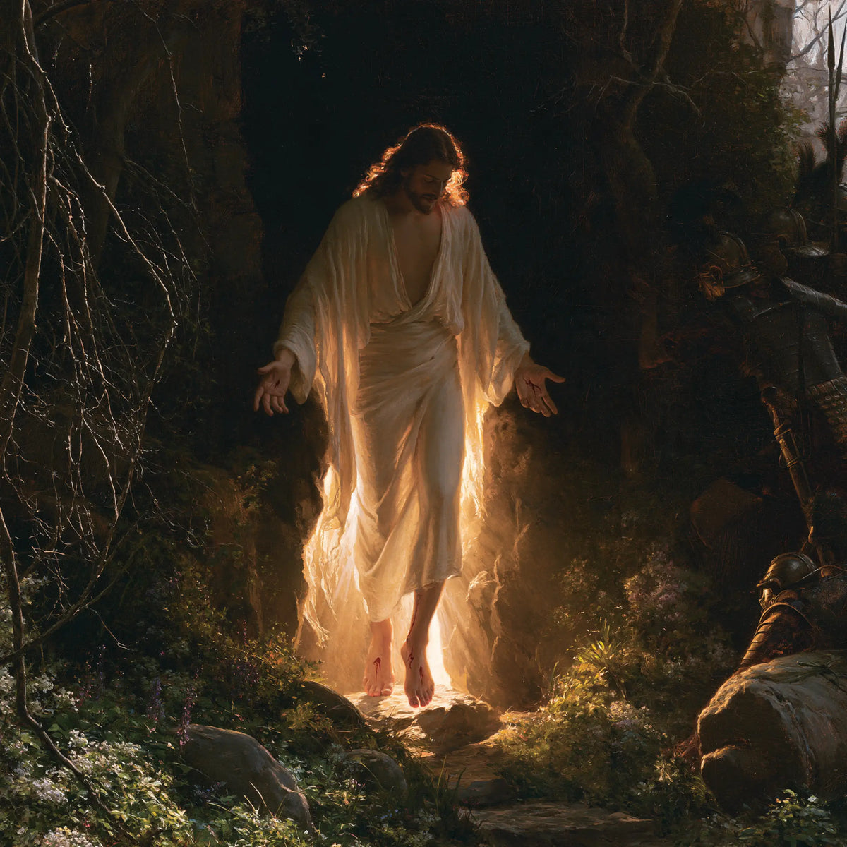 Resurrection of Jesus Christ in Explosion of Movement style, square Christian artwork no. 2