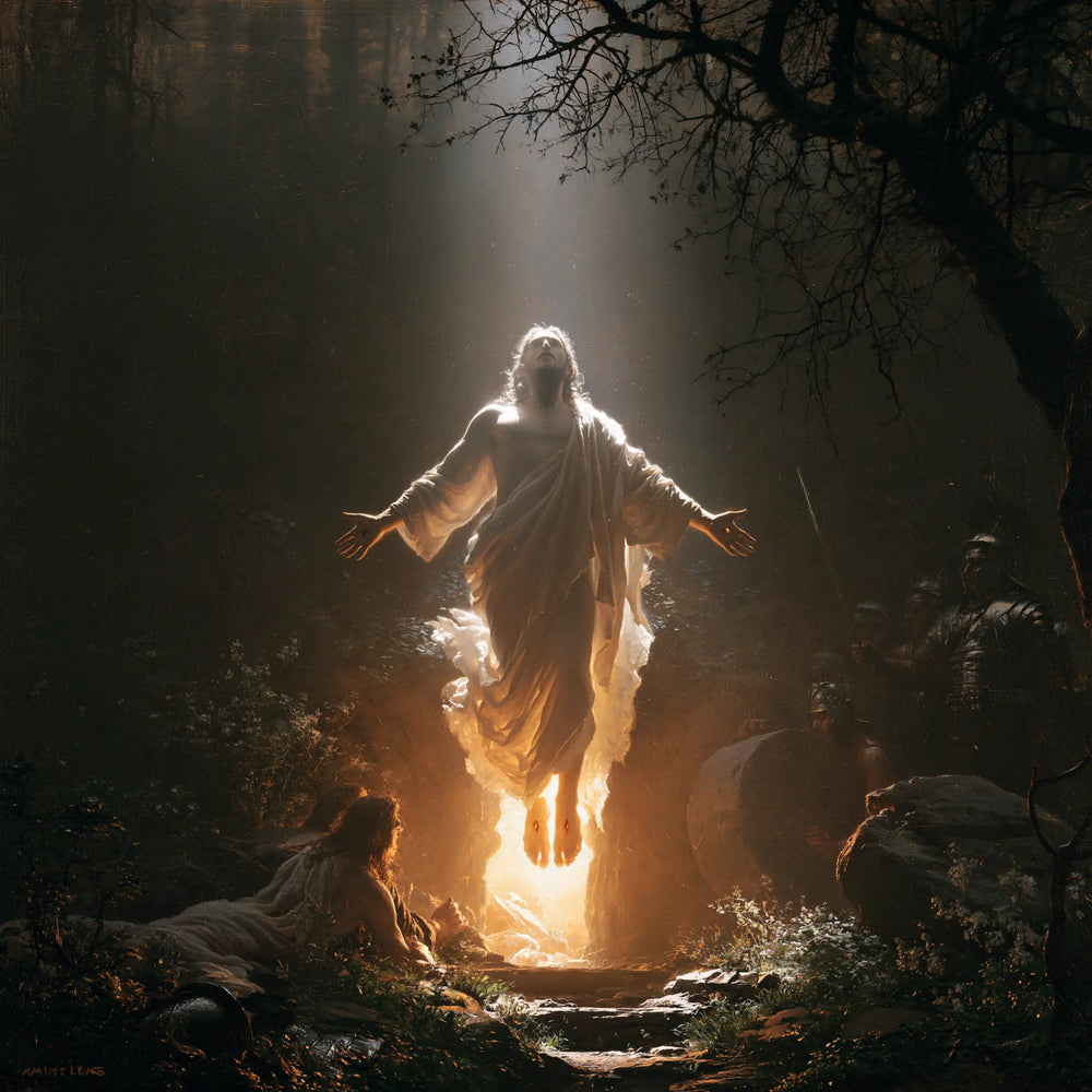 Resurrection of Jesus Christ in Explosion of Movement style, square Christian artwork no. 3