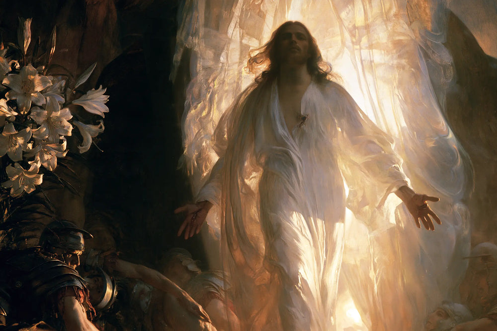 Resurrection of Jesus Christ in Expressionist style, landscape Christian artwork no. 10