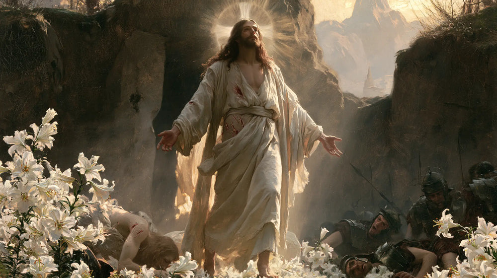 Resurrection of Jesus Christ in Expressionist style, landscape Christian artwork no. 13