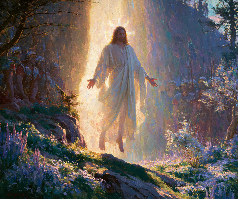 Resurrection of Jesus Christ in Impressionist style, landscape Christian artwork no. 2