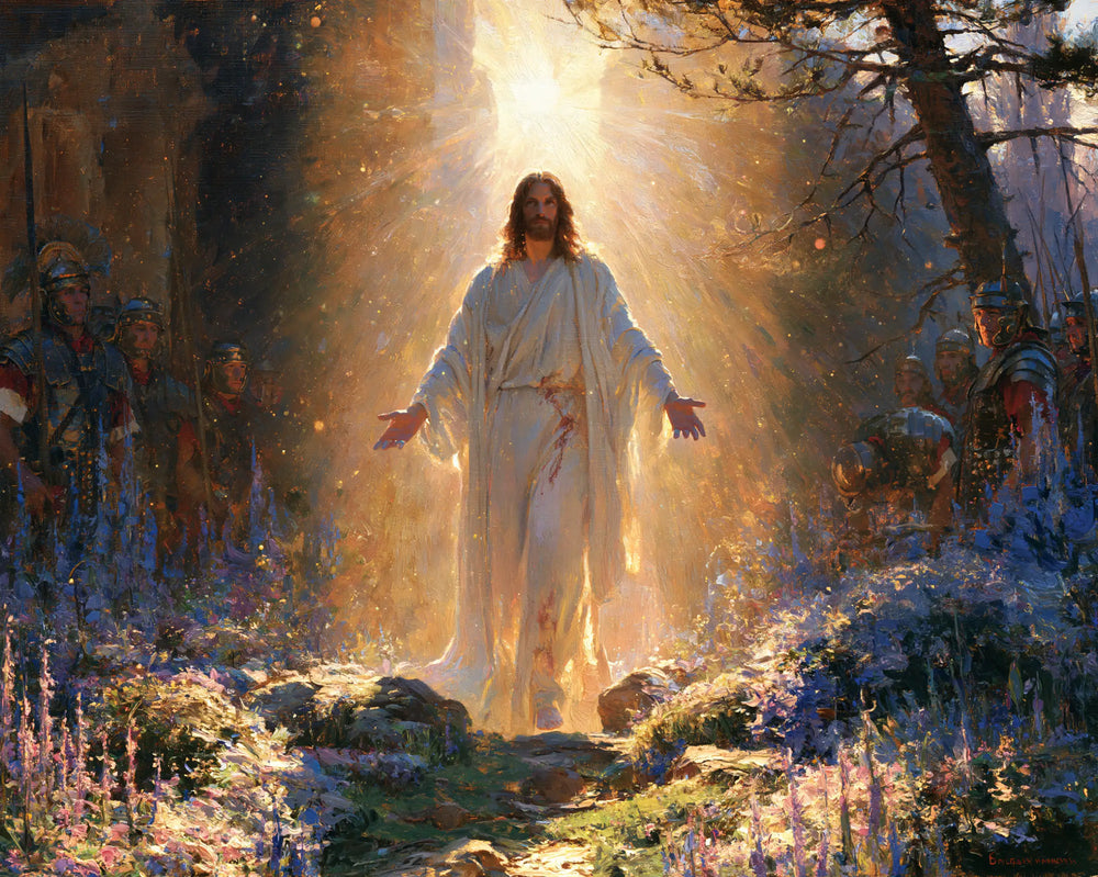 Resurrection of Jesus Christ in Impressionist style, landscape Christian artwork no. 5