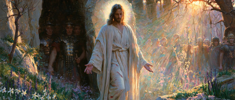 Resurrection of Jesus Christ in Impressionist style, landscape Christian artwork no. 25