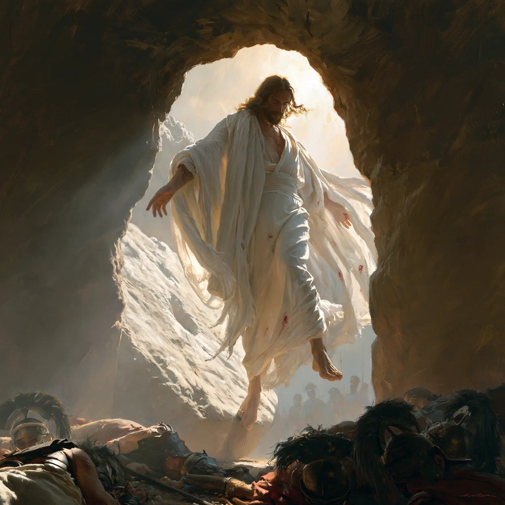 Resurrection of Jesus Christ in Physical Resurrection style, square Christian artwork no. 1