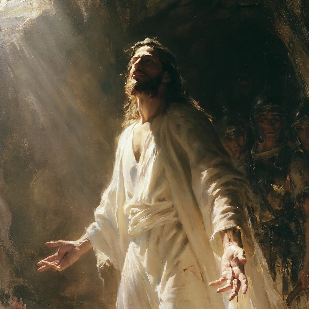 Resurrection of Jesus Christ in Psychological Close-Up style, square Christian artwork no. 1