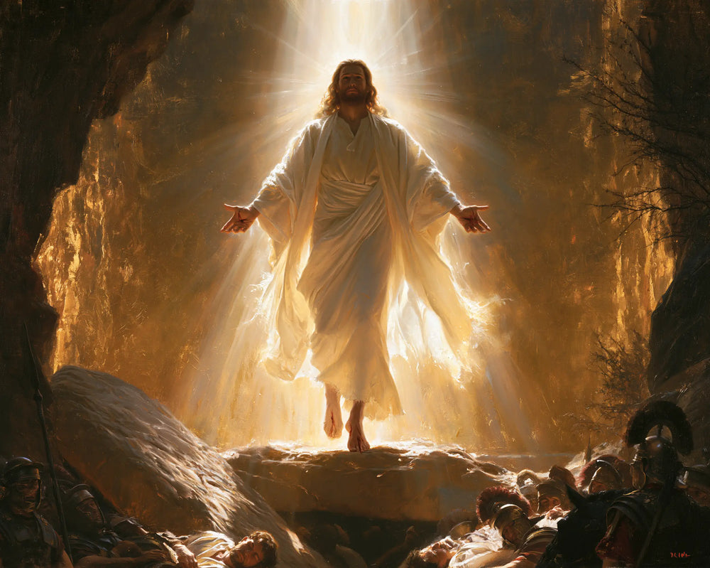 Resurrection of Jesus Christ in Sacred Gold style, landscape Christian artwork no. 4
