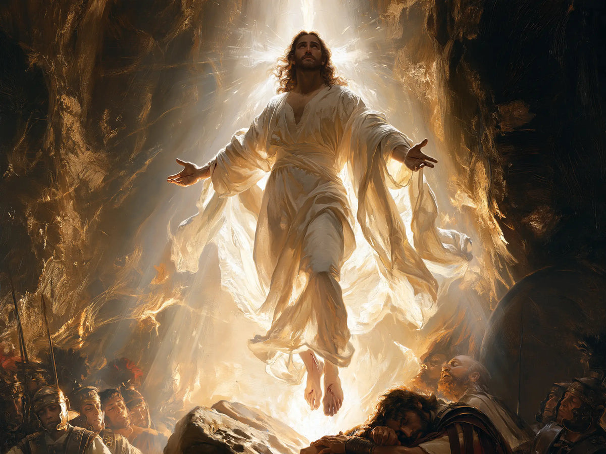 Resurrection of Jesus Christ in Sacred Gold style, landscape Christian artwork no. 9