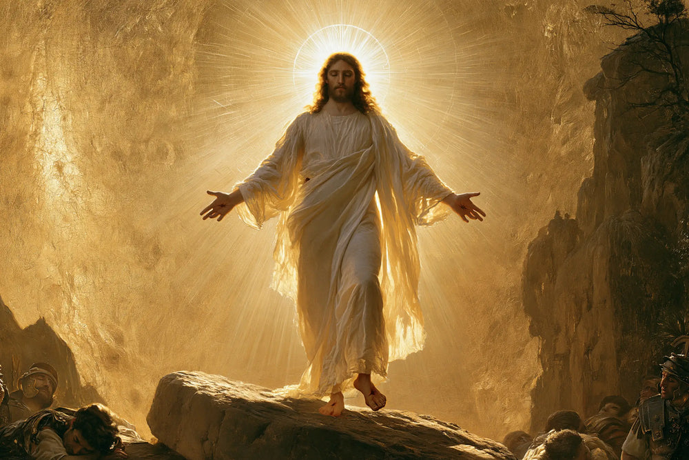 Resurrection of Jesus Christ in Sacred Gold style, landscape Christian artwork no. 12