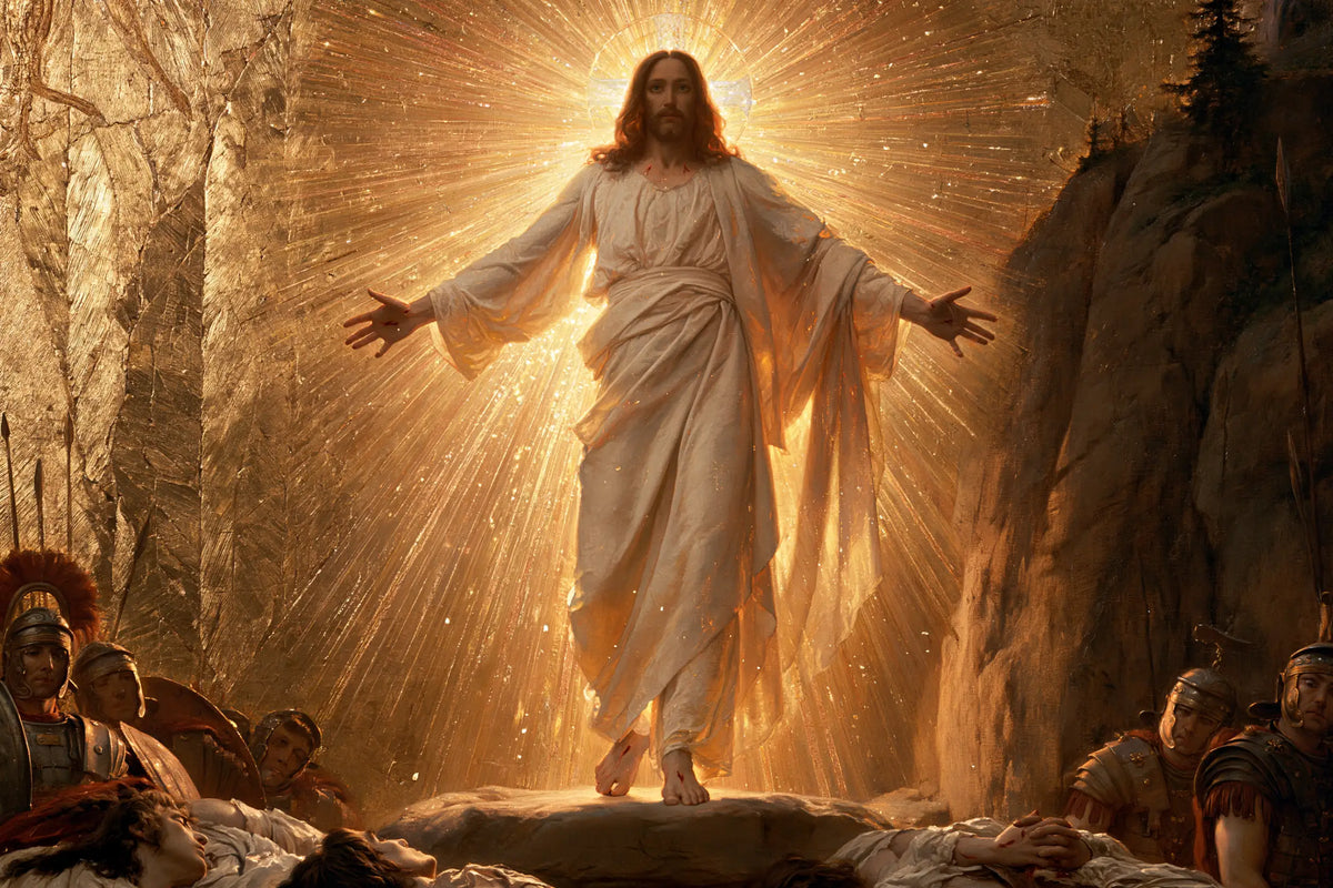 Resurrection of Jesus Christ in Sacred Gold style, landscape Christian artwork no. 13