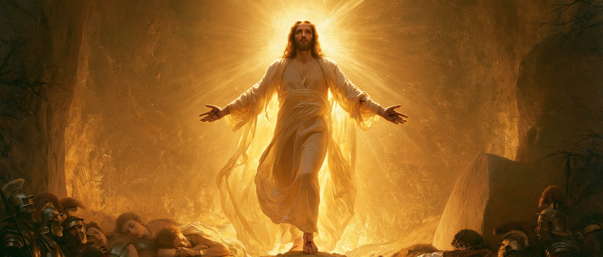 Resurrection of Jesus Christ in Sacred Gold style, landscape Christian artwork no. 20