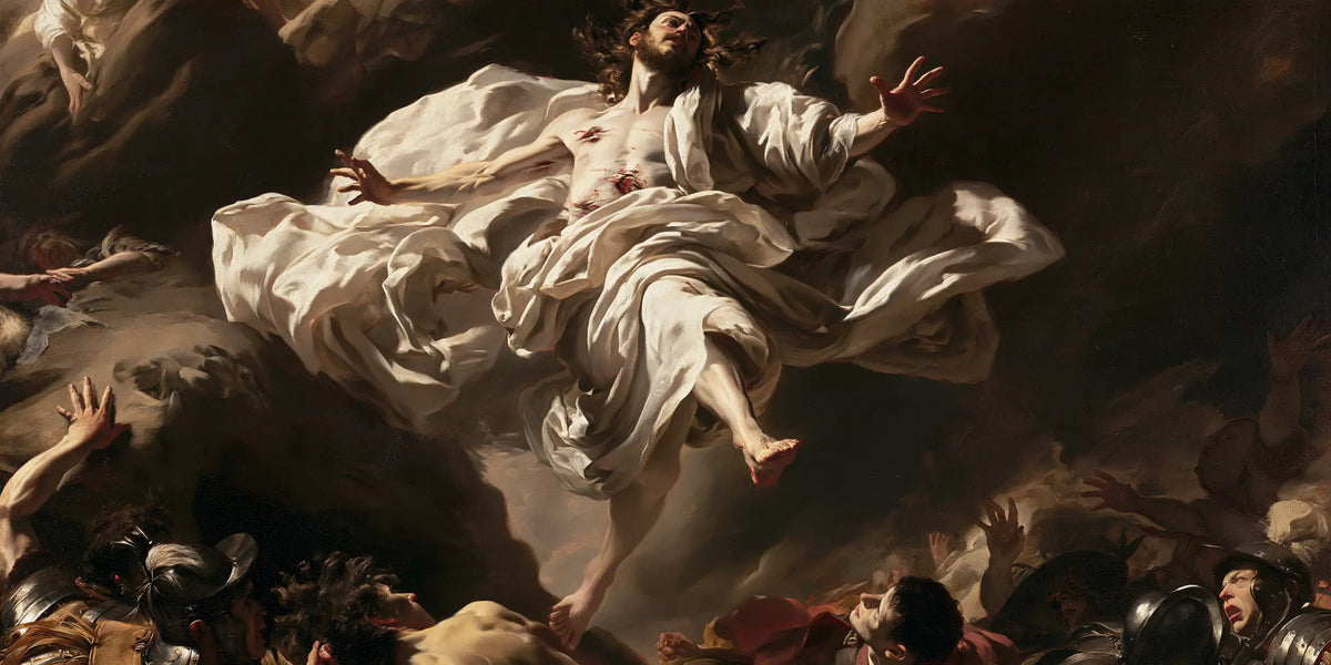 Resurrection of Jesus Christ in Theatrical Baroque style, landscape Christian artwork no. 7