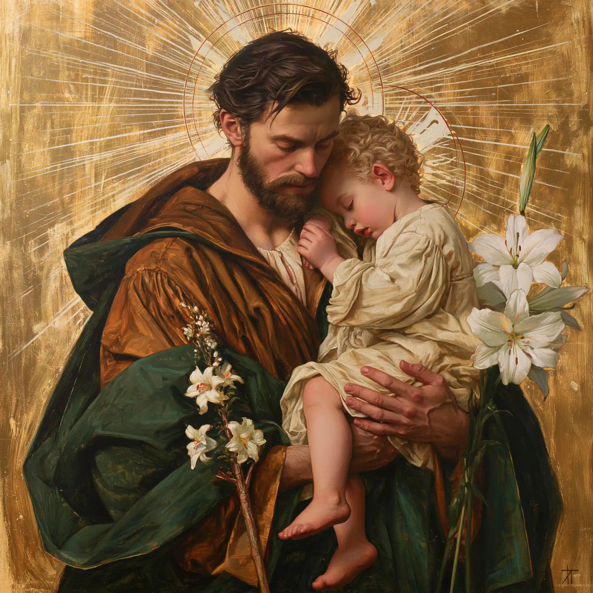Saint Joseph with the Child Jesus – Sacred Gold · Square no. 7