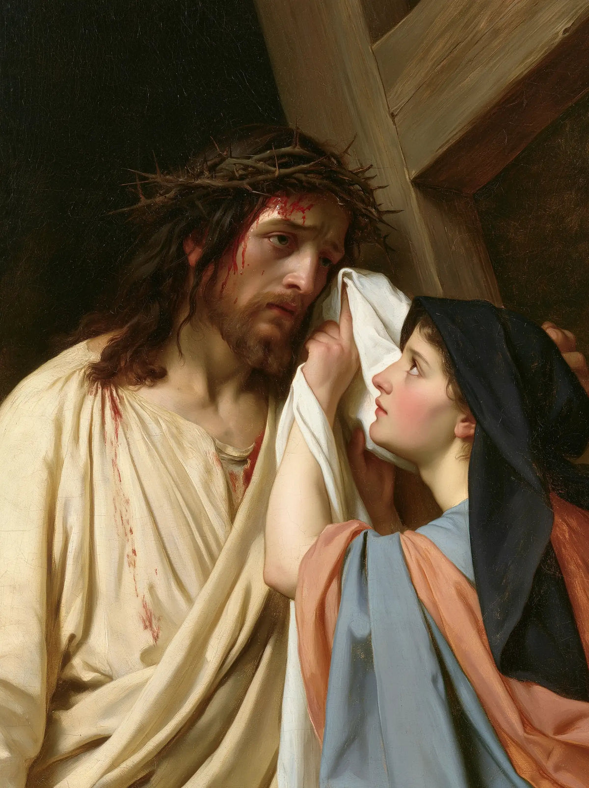 Saint Veronica and Jesus — Veronica’s Cloth beside the Wounded Christ