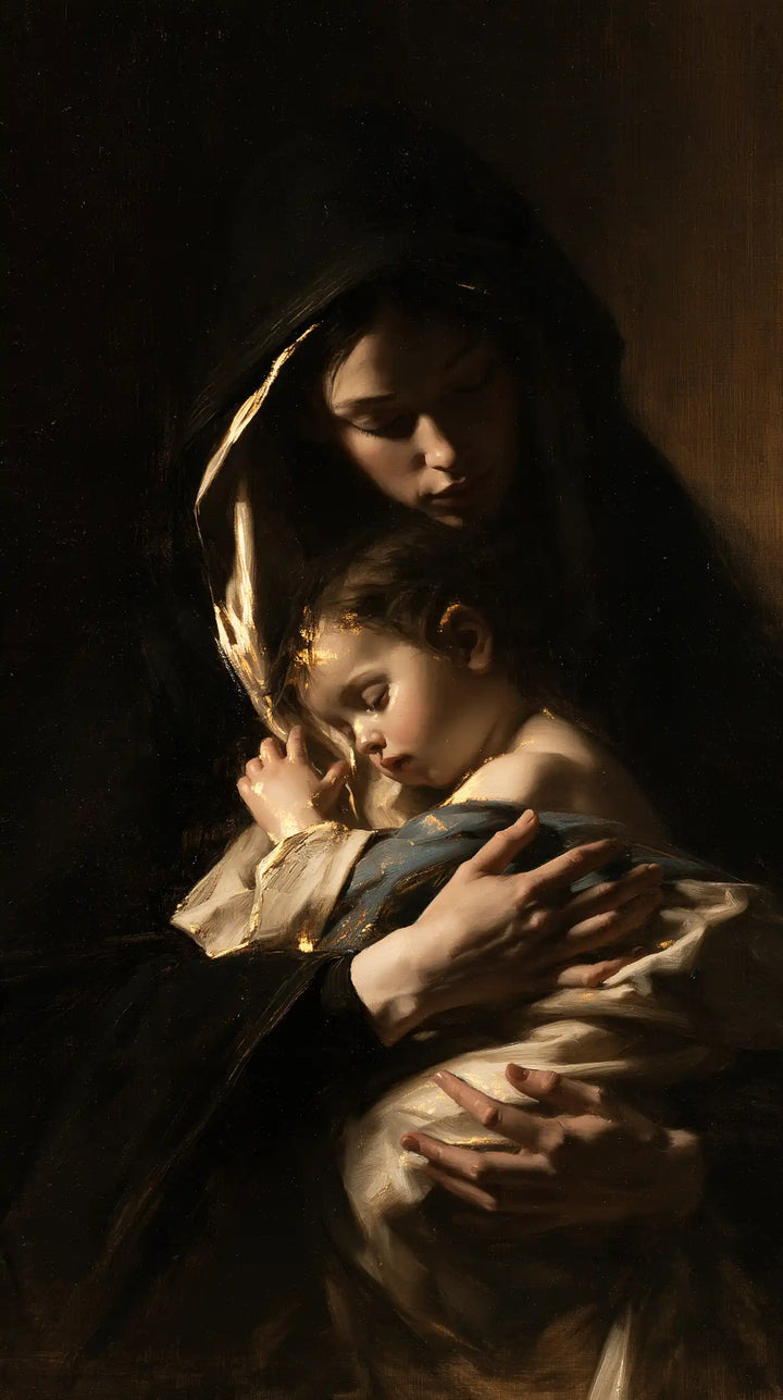 Virgin Mary and Child Jesus - Black and Gold · Portrait n° 18