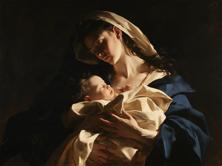 Virgin Mary and Child Jesus - Caravaggio Tenebrism · Landscape n° 3