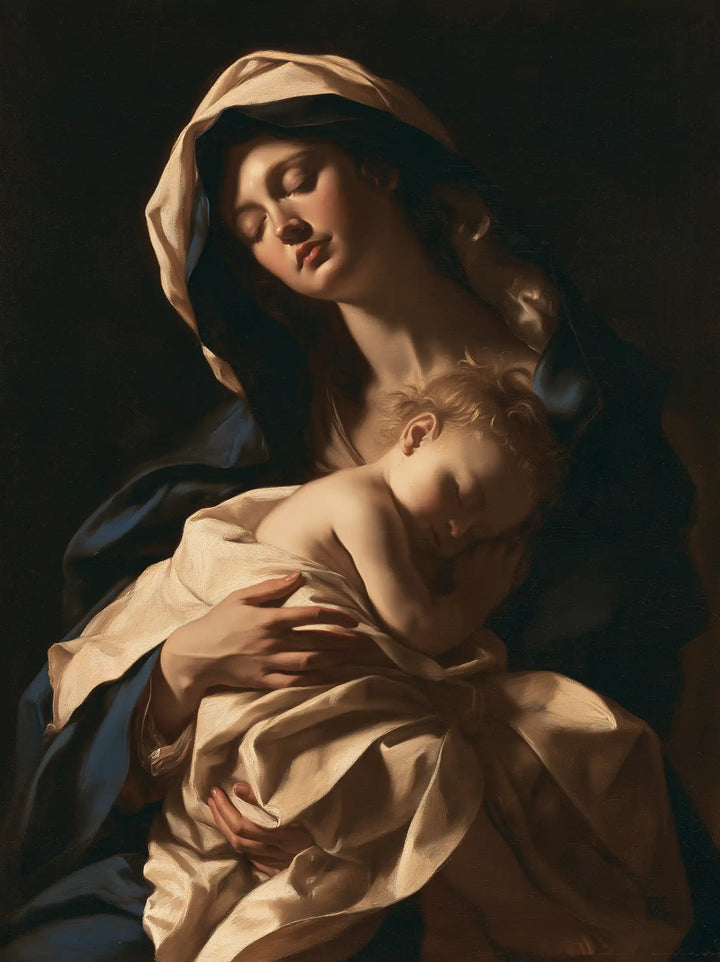 Virgin Mary and Child Jesus - Caravaggio Tenebrism · Portrait n° 7