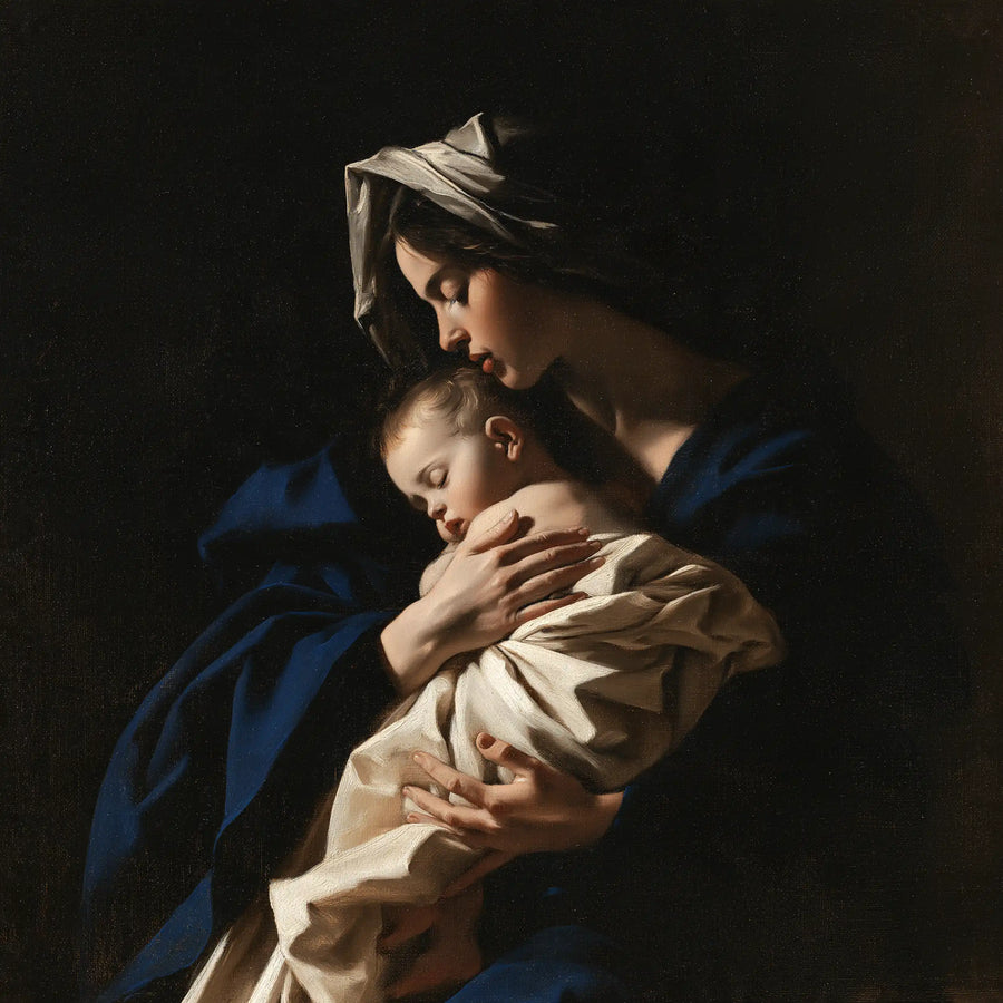 Virgin Mary and Child Jesus - Caravaggio Tenebrism · Square n° 2