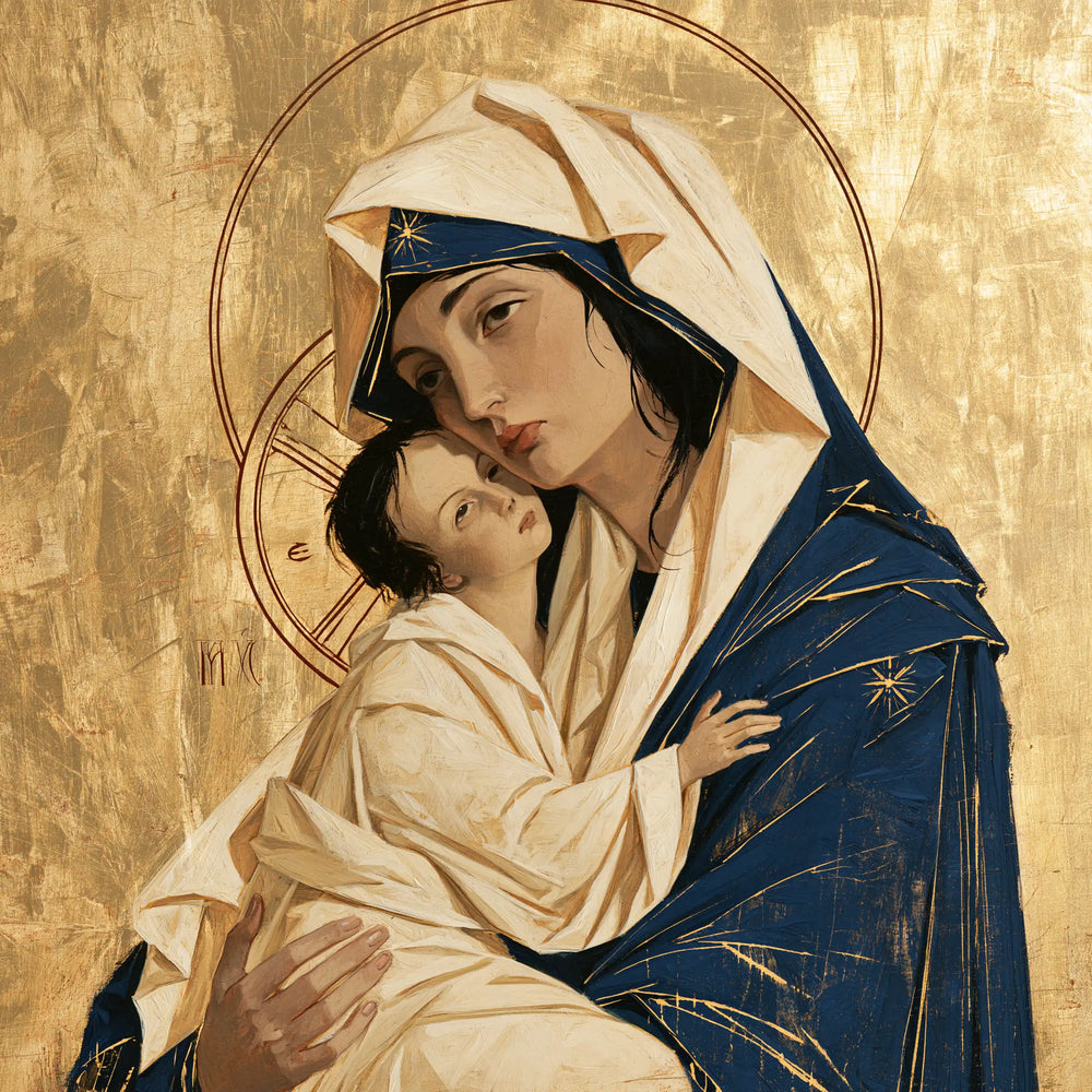 the Virgin Mary and the Child Jesus in Contemporary Byzantine style, square Christian artwork no. 3
