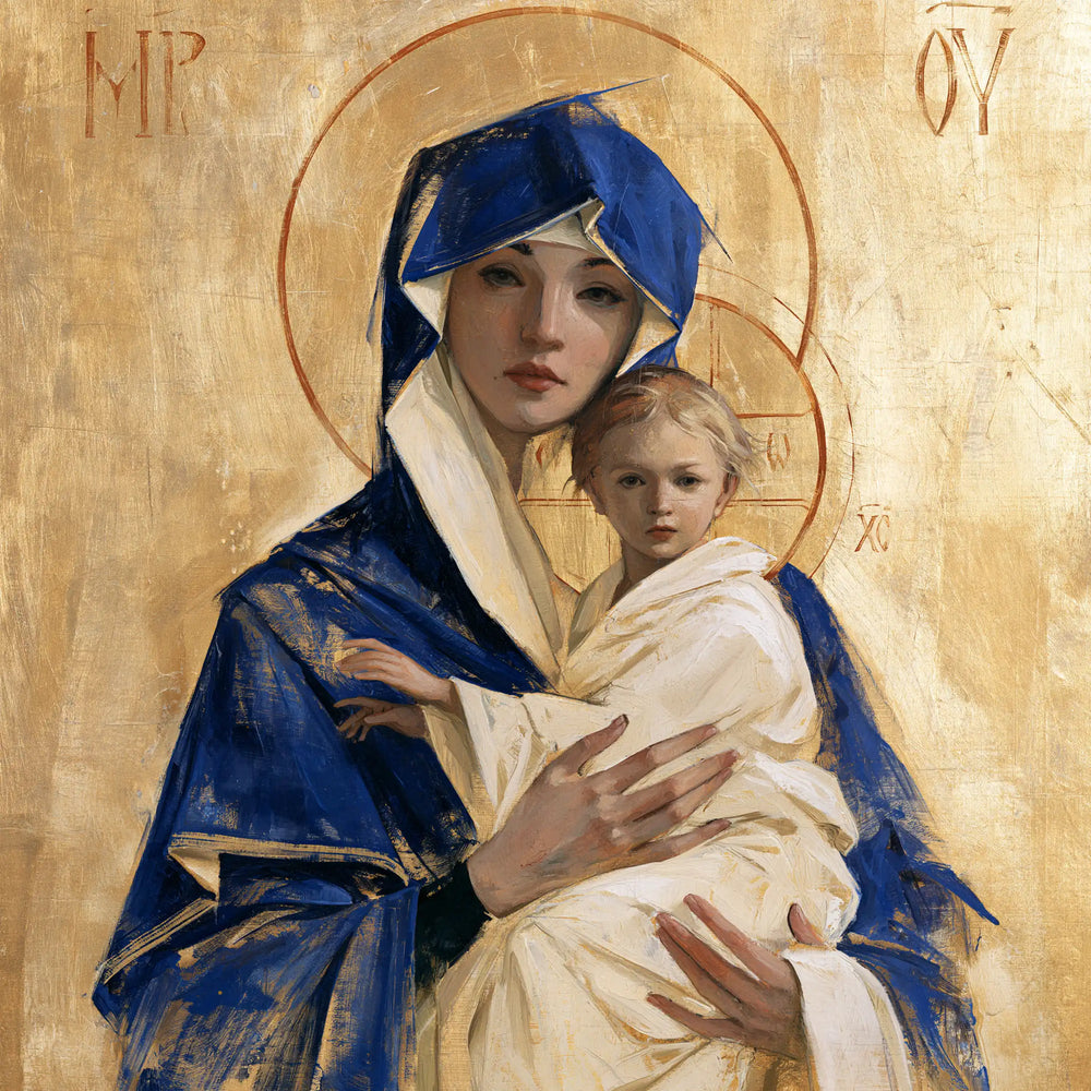 the Virgin Mary and the Child Jesus in Contemporary Byzantine style, square Christian artwork no. 6