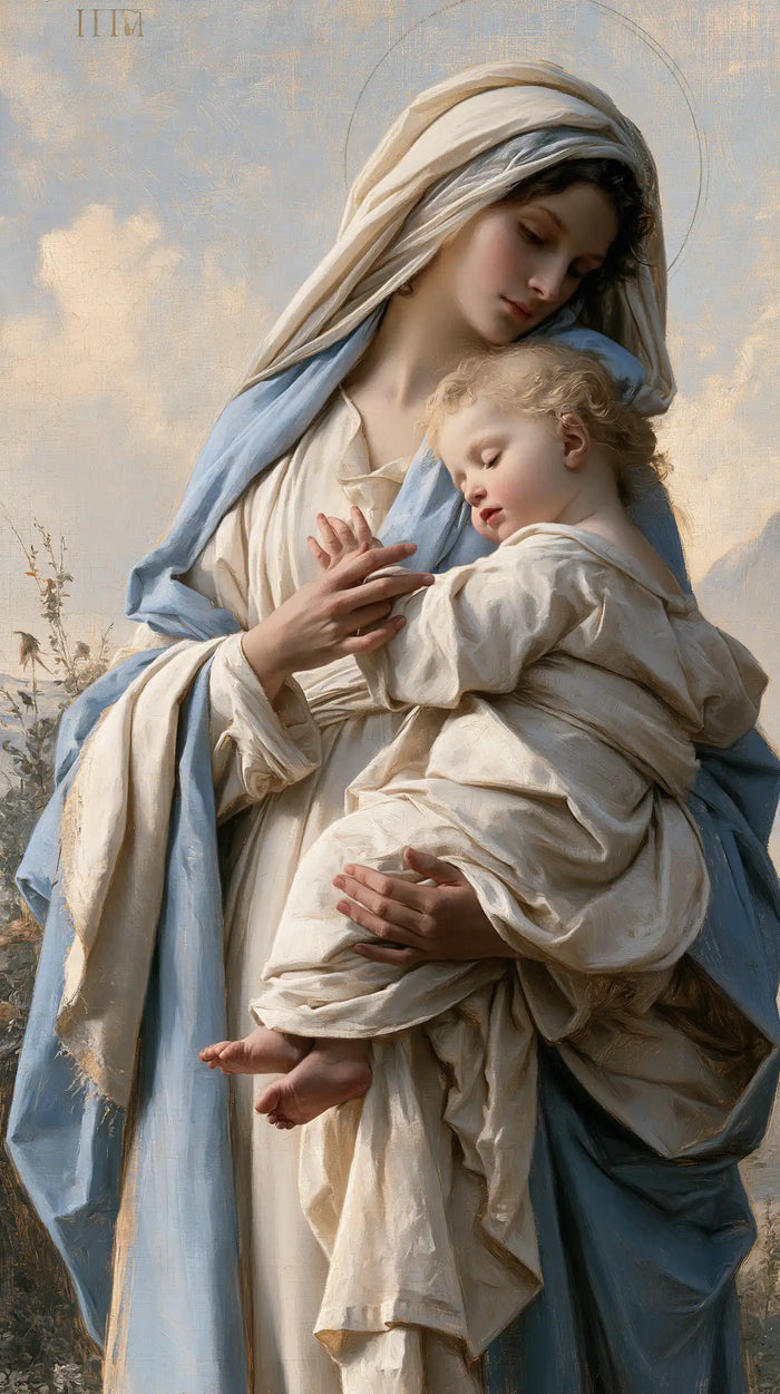 The Virgin and Child — Fingers Cradled in Pale Blue