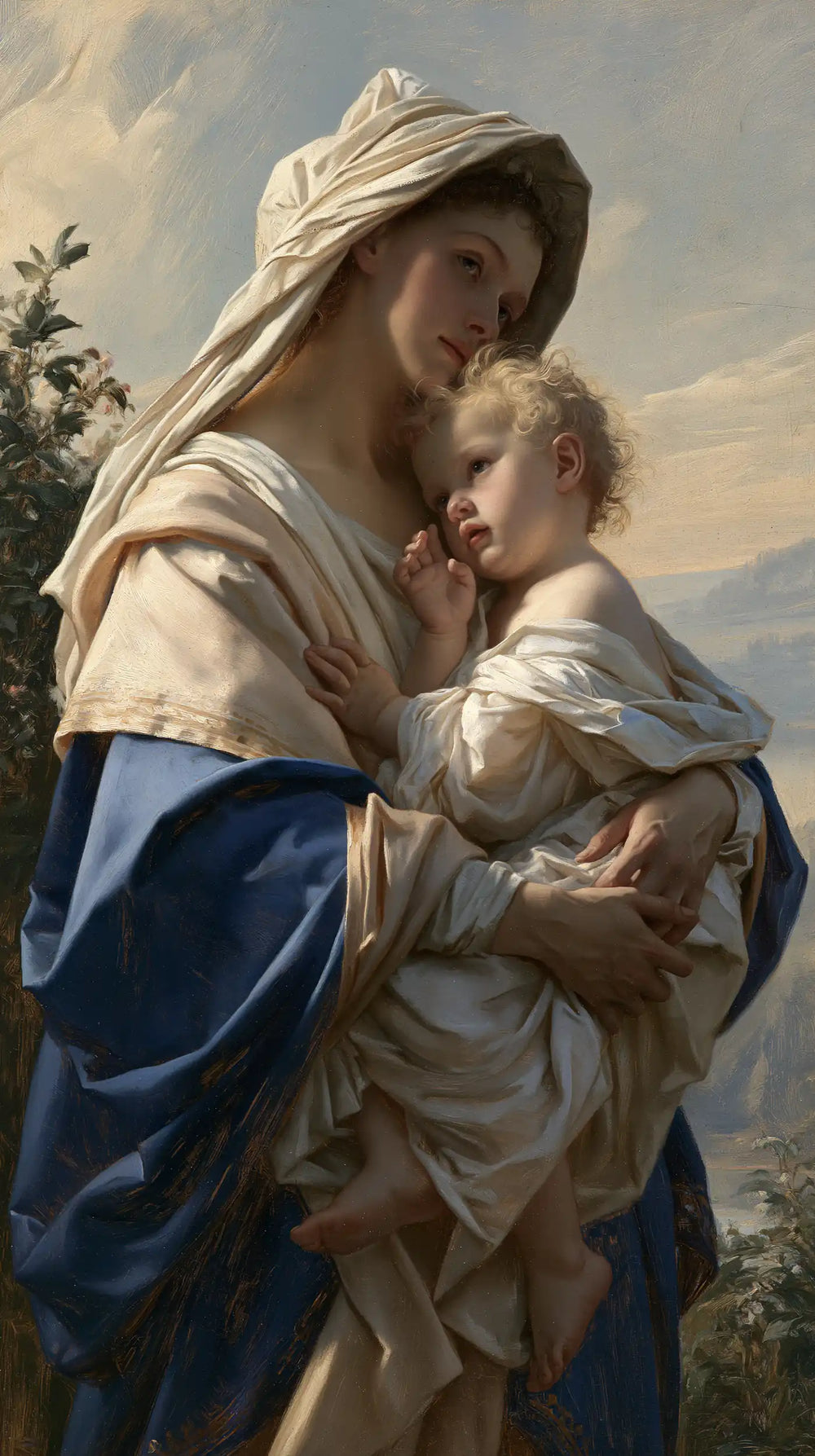 the Virgin Mary with the Child Jesus in Florentine Renaissance style, portrait Christian artwork no. 32