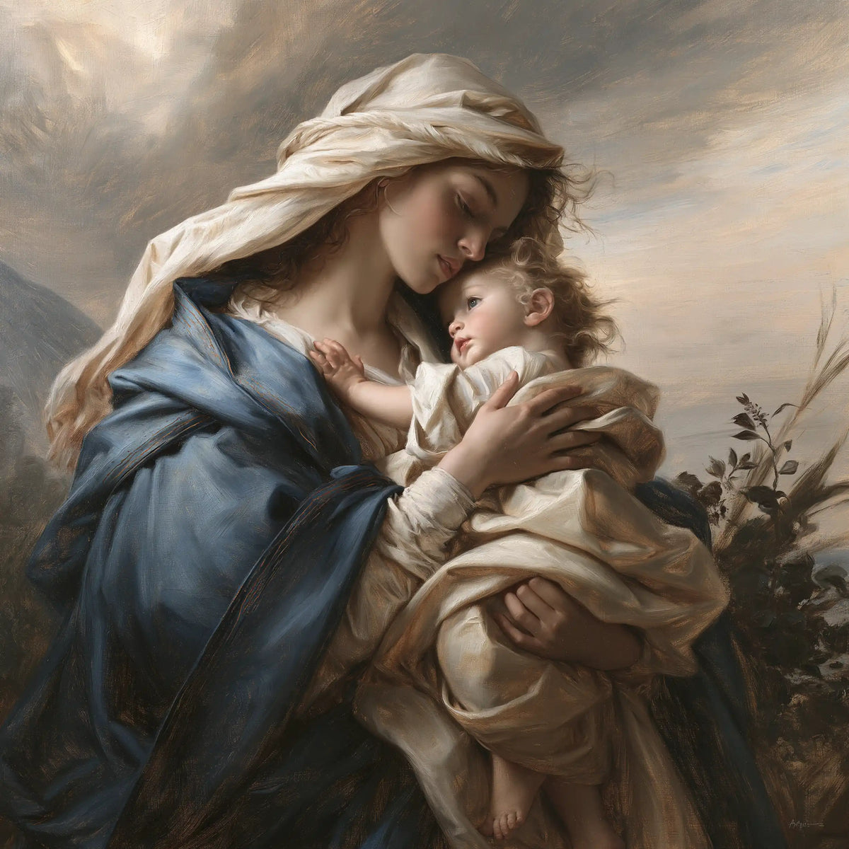 the Virgin Mary with the Child Jesus in Florentine Renaissance style, square Christian artwork no. 1