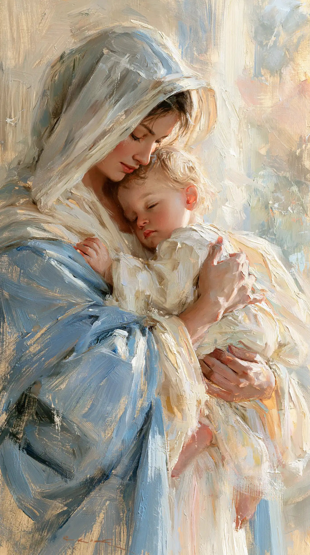 the Virgin Mary and the Child Jesus together in Impressionist style, portrait Christian artwork no. 3