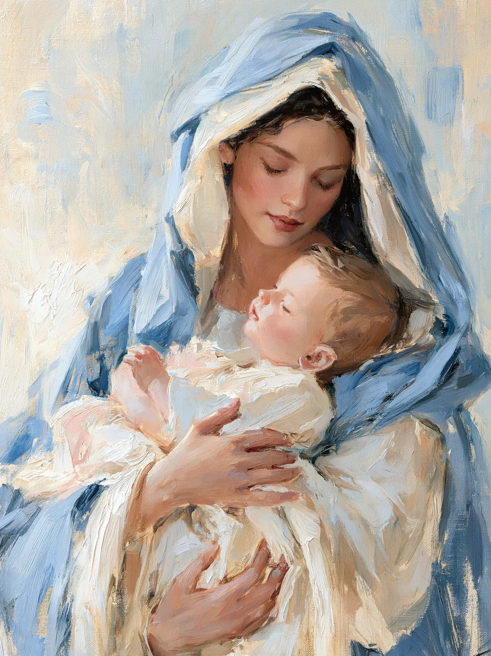 the Virgin Mary and the Child Jesus together in Impressionist style, portrait Christian artwork no. 16