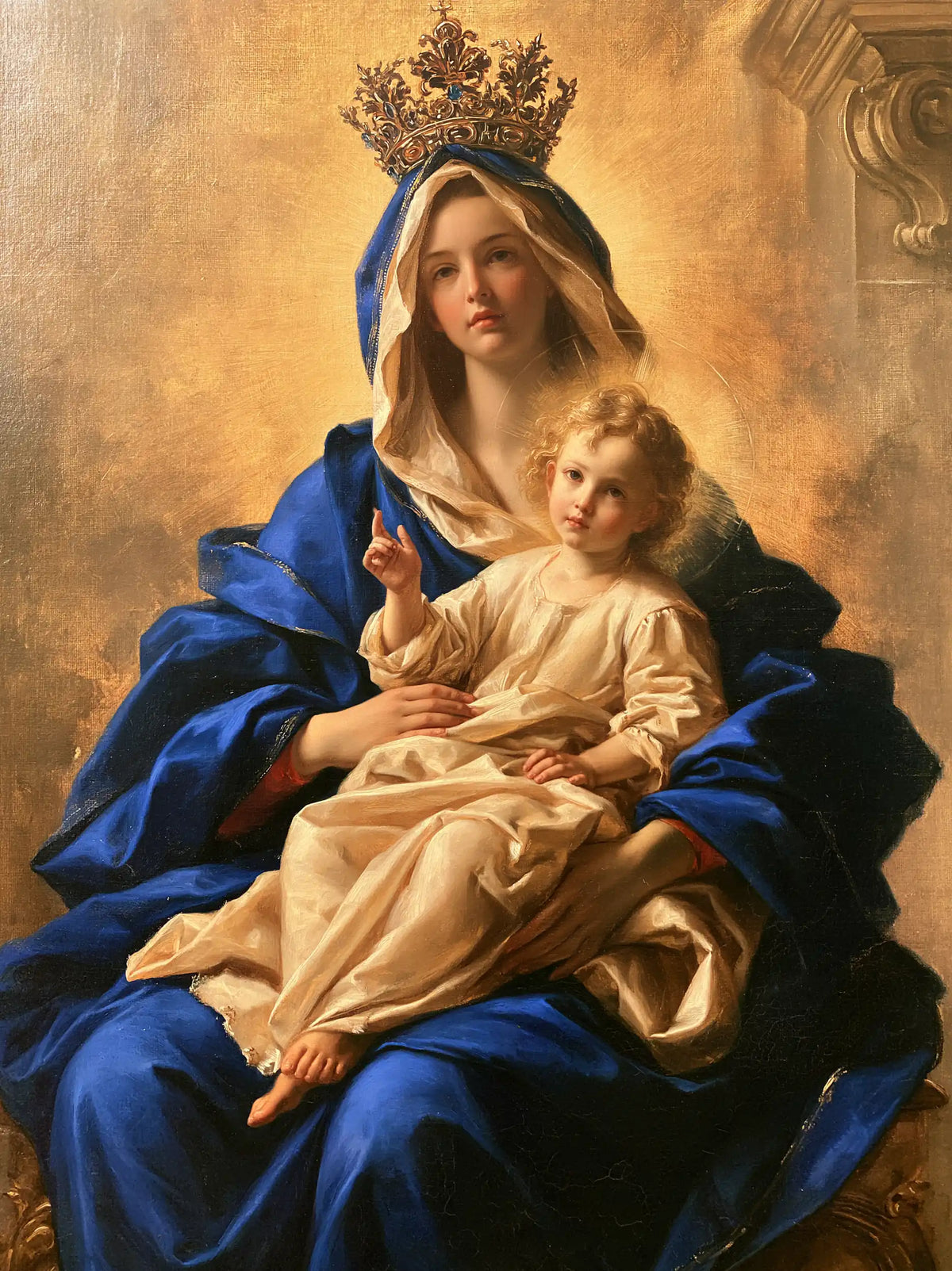 Die Madonna mit dem Kind — Das Königsblau neben dem Pilaster