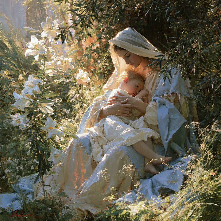 Virgin Mary and Child Jesus - Mary and Jesus in a Sacred Garden · Square n° 9